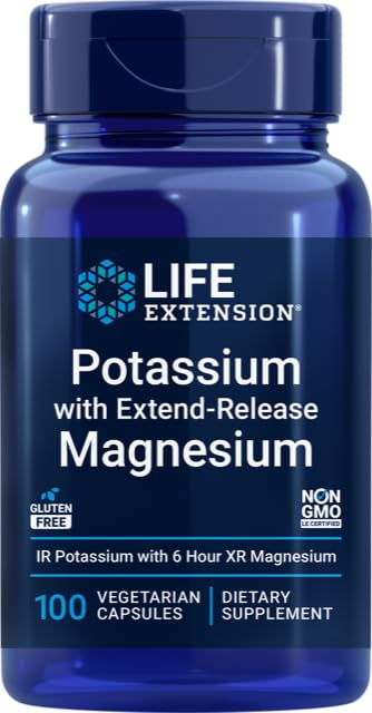 Livslängd 99mg kalium med förlängningsfrihet Magnesium 250mg, 100 Veg Caps - Glutenfri - Icke-GMO - Vegetarisk tillskott för män och kvinnor - Dual-Action Mineral Formel