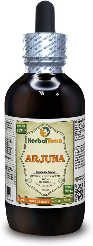 Arjuna (Terminalia Arjuna) Tinktur, Organic Dried Bark Liquid Extract (Brand name: HerbalTerra, Proudly made in USA) 4 fl.oz (120 ml)