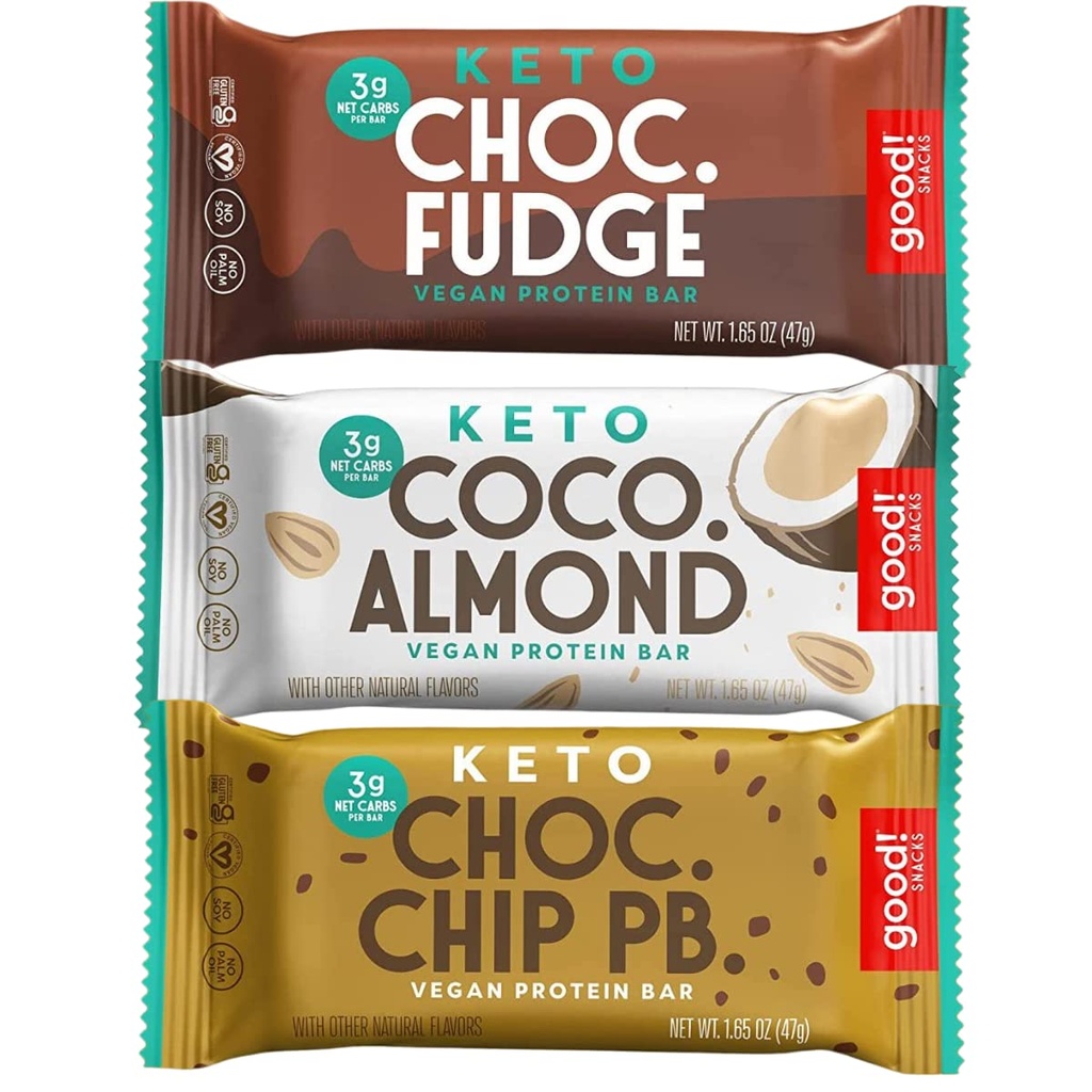 Bra! Snacks Keto Variety Pack Protein Bar, Vegan, Soy & Gluten Free, Low Sugar Meal Replacement, 10g High Protein, Natural Healthy Snack, För Idrottare & Aktiva Livsstilar, 3g Net Carbs,12 Bars