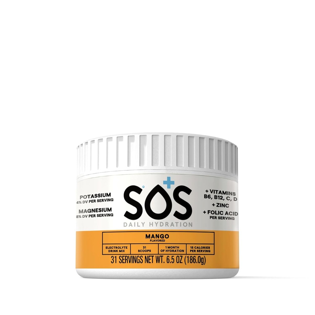 SOS Hydration Electrolyte Drink Mix (31 portioner) - Low Sugar, 15 Calorie, Keto-Friendly & Rapid Rehydration (31 portioner, Mango)