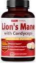VITAL HERBAL Lions Mane Mushroom with Cordyceps Capsules Equivalent to 5030mg - Maximum Potency L-Theanine Ashwagandha Brain Supplement for Focus Memory Energy Mood Support 90 Days Supply