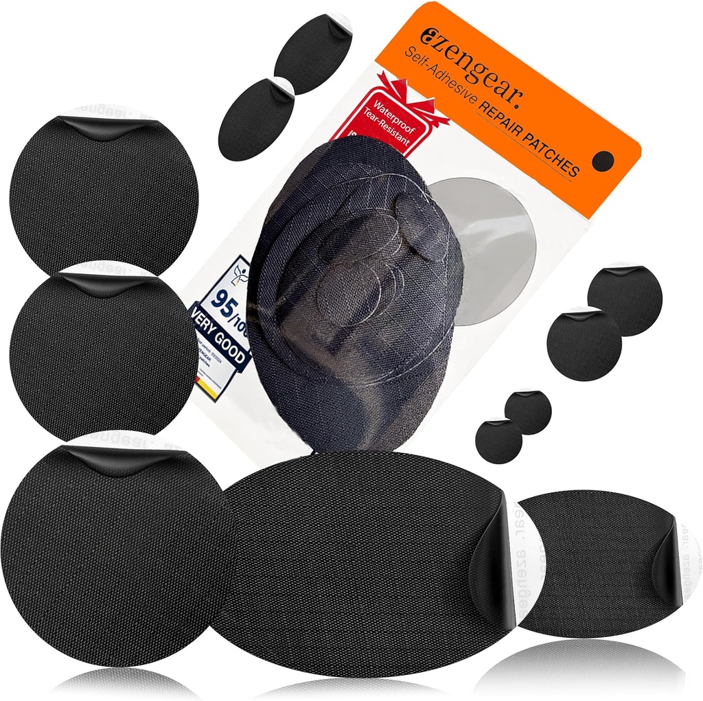 aZengear Repair Patches - Vattentät, Självhäftande, Tear-Cold-Heat-Resistent Polyester Fabric för att fixa Down Jacket, Puffer, Snowsuit, Shoe, Tent, PVC, Kläder, Upholstery (Black)