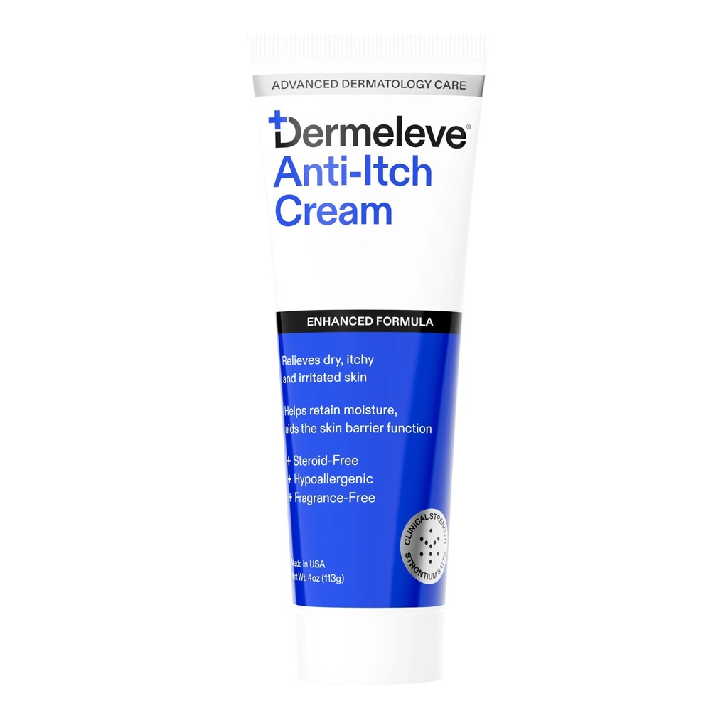Dermeleve Steroid Free Anti-Itch Cream | Extra Styrka för Psoriasis, Seborrheic Dermatit, Viral Rash, Bug Bites, Allergy, Chronic Hives, Neuropathy (Nerve) | Full Body Itch Relief | 4 uns (1 Pack)