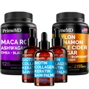 5-i-1 Ceylon Cinnamon (120ct), 4-i-1 Biotin Collagen Keratin Saw Palmetto (2 fl oz - 3 Pack) & 6-i-1 Maca Root Ashwagandha (120ct) Bundle - Energi, humör, hår, hud och immun Support Supplement