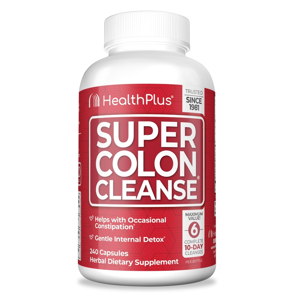 Health Plus Super Colon Cleanse 60 Day Supply of Gentle Gut Cleanse Detox, Psyllium Husk, Probiotics for Constipation Relief & Digestive Support, 240 kapslar