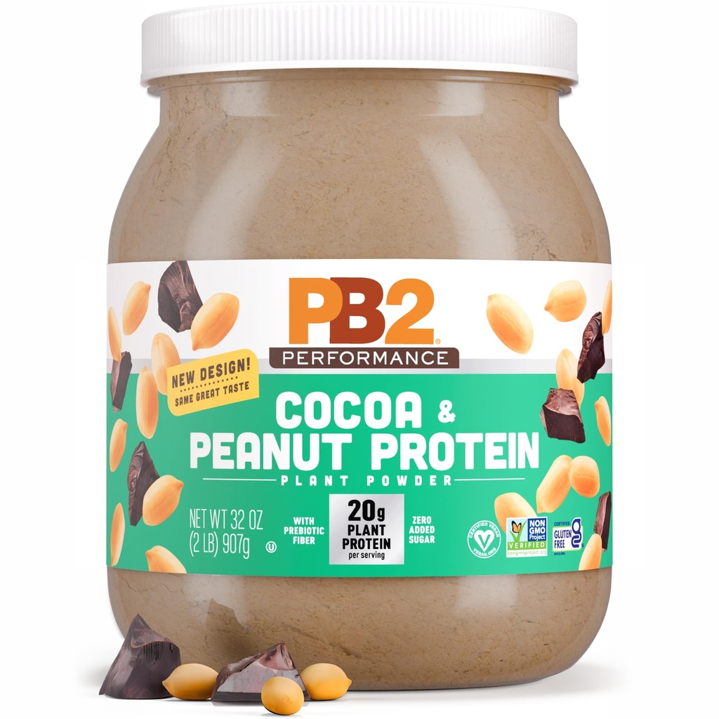 PB2 Performance Peanut Plant Based Vegan Protein Powder | 20g Complete Protein, No Added Sugar, Prebiotic Fiber | Dairy Free, Certified Vegan, Non-GMO och Gluten Free [Peanut med nederländska Cocoa, 2lb]