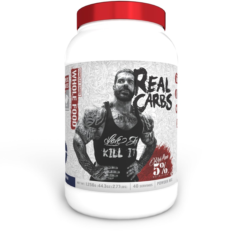 5% Nutrition Rich Piana Real Carbs med Real Food Complex Carb Powder, långvarig låg glykemisk energi för Pre-Workout / Post-Workout Recovery Meal, 2,8 lb, 40 portioner (Blueberry Cobbler)