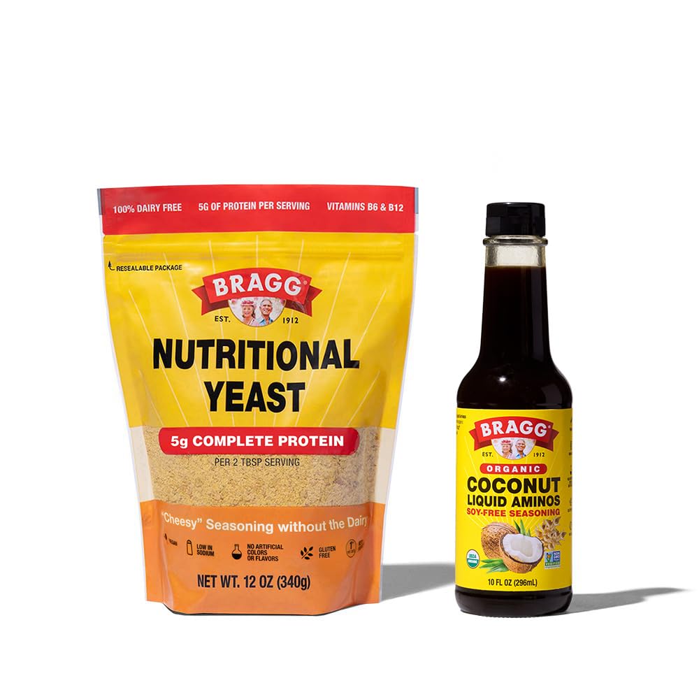 Bragg Premium 12 Ounce Nutritional Yeast Seasoning Pouch - Vegan, Gluten Free Cheese Flakes och Coconut Aminos, All Purpose Seasoning, 10 Oz, Single
