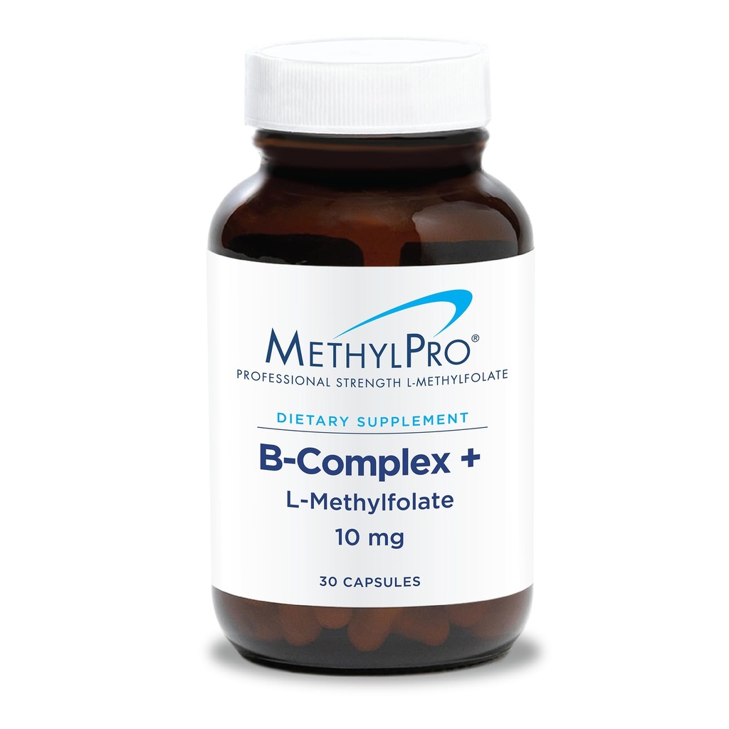 MethylPro B-Complex + L-Methylfolate 10 mg - Metylerad vitamin B-komplex för kvinnor och män, cellulär energistöd med folat, Niacin och Biotin, VIT B-komplex - 30 Vegan kapslar