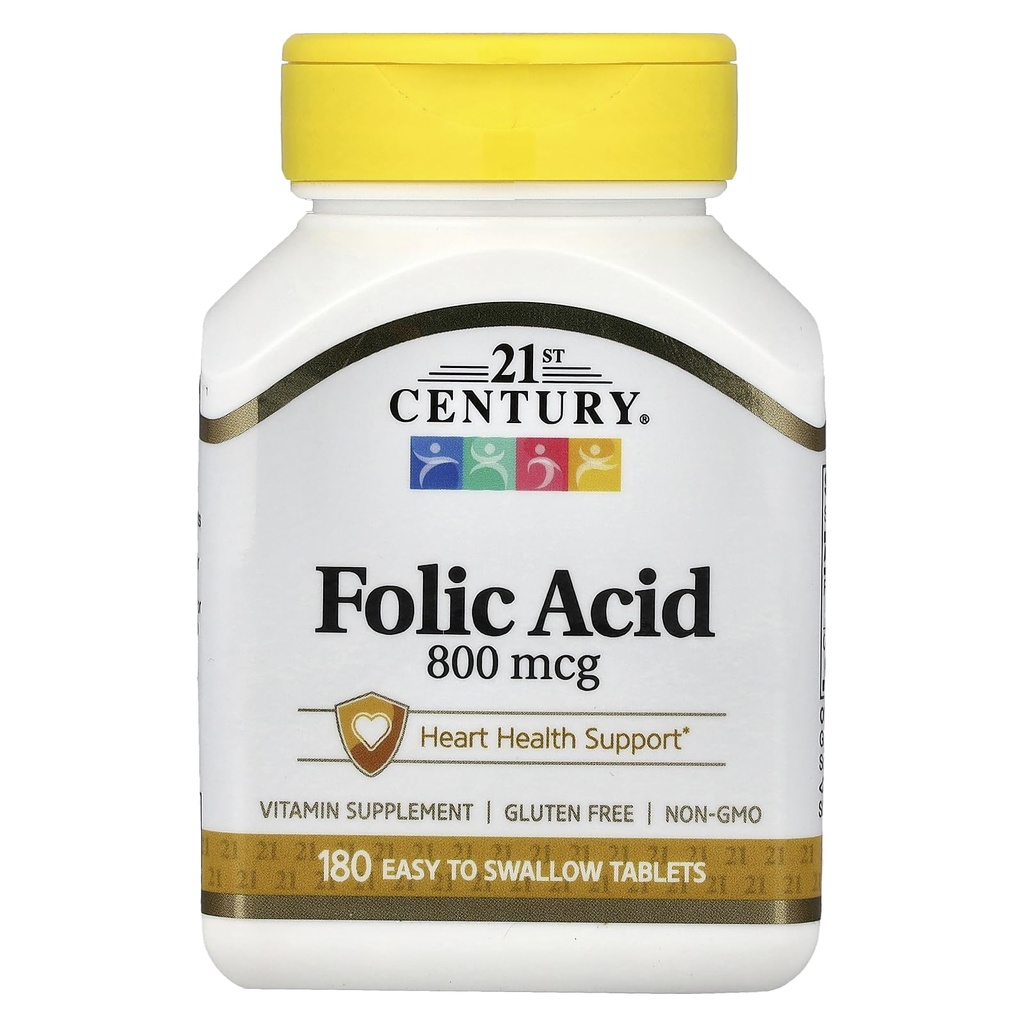 21st Century 800 mcg Folic Acid tabletter, Assorted, 180 greve