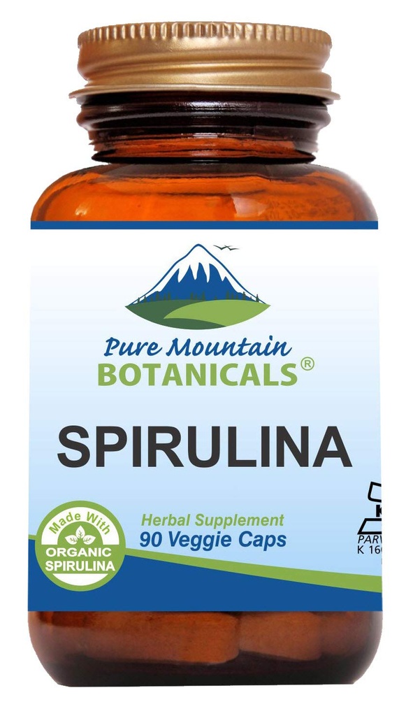Pure Mountain Botanicals Spirulina kapslar - 90 Kosher Vegan Caps - Nu med 450mg Organic Spirulina Powder - Naturens Superfood Supplement