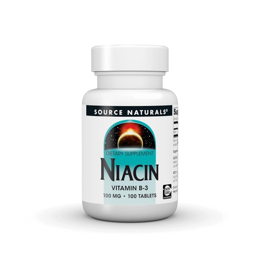 Källa Naturals Niacin 100 mg Vitamin B-3, icke-GMO - 100 tabletter