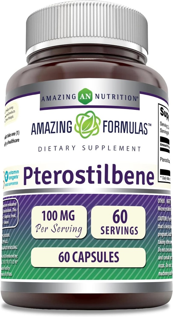 Fantastiska formler Pterostilbene Supplement | 100 Mg per portion | 60 kapslar | Icke-GMO | Gluten Free | Made in USA
