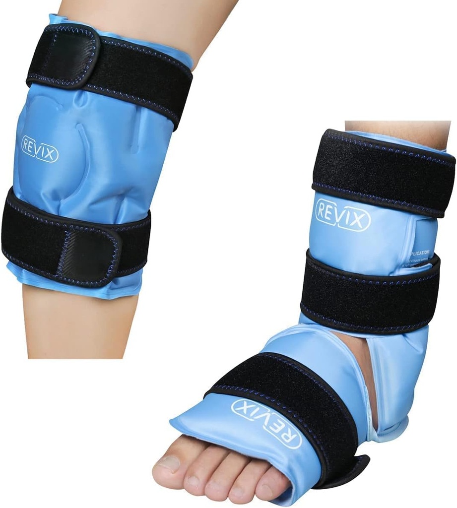 REVIX Ankle Ice Pack Wrap för skador Återanvändbara och REVIX Ice Pack för Knee Pain Relief, Återanvändbar Gel Ice Wrap för Leg Injuries