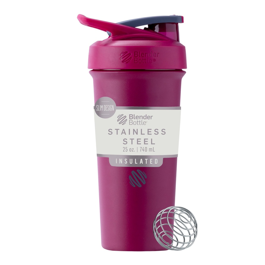 BlenderBottle Sport Sleek isolerade rostfritt stål Shaker Bottle med Wire Whisk, 25-Ounce, Raspberry - Protein Shakes & Hydration för idrottare & Fitness Enthusiasts, Easy Mixing, Slim Lätt att hålla, håller Drinks Cold, Lockable Lid