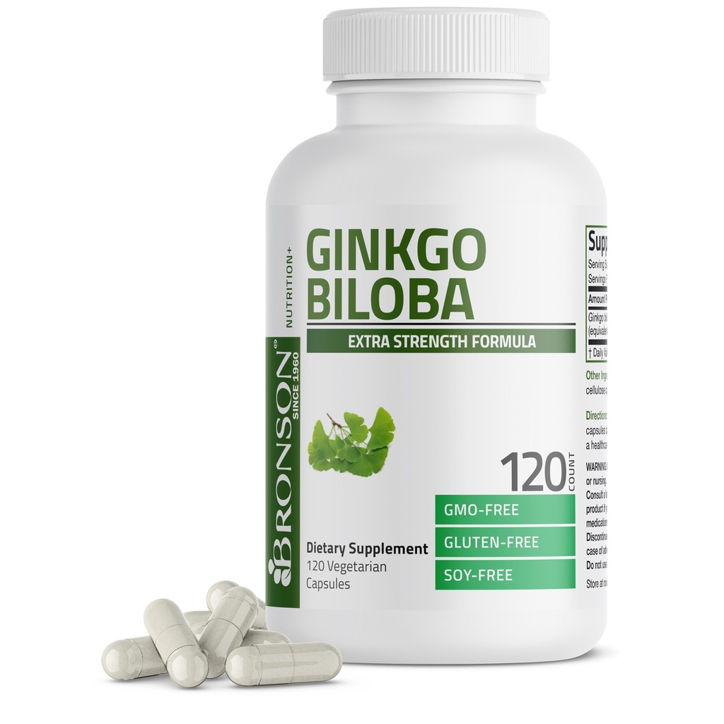 Bronson Ginkgo Biloba Extra Strength stöder hjärnfunktion och minnesstöd, 120 vegetariska kapslar