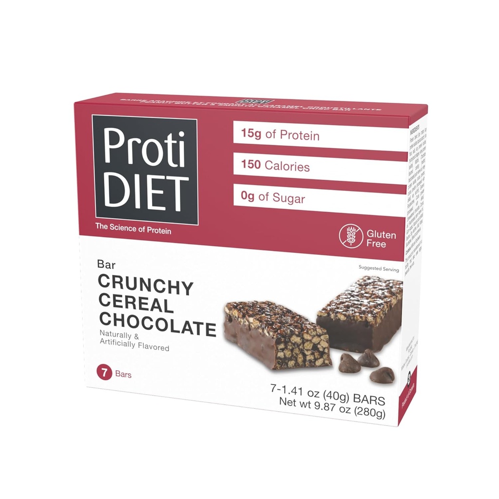 ProtiDIET Gluten Free Crunchy Cereal Chocolate Fiber Protein Bars - High Protein Snacks, Perfect On-the-Go Nutrition Snacks för att stödja en upptagen och aktiv livsstil - 7 Protein Bars Per Box