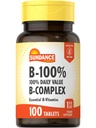 Sundance Vitamin B-Complex 100% dagligt värde | 100 tabletter | Vegetarisk, icke-GMO och Gluten fri tillägg