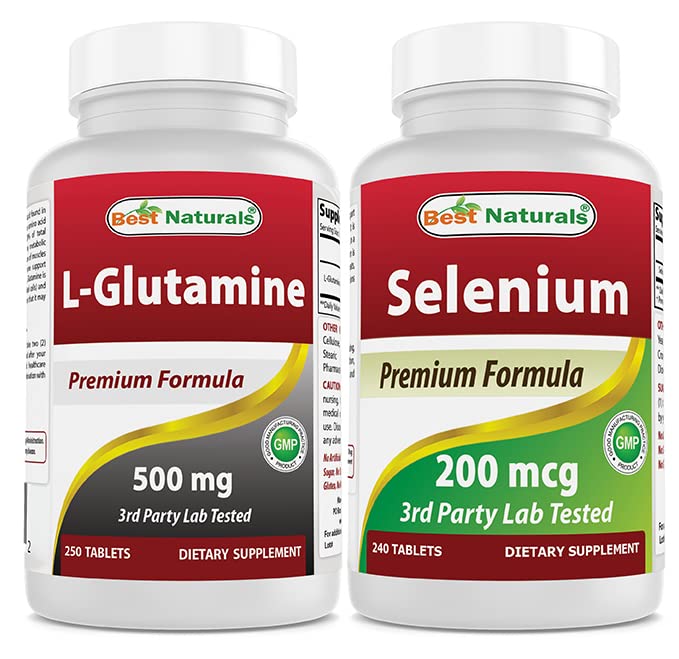 Bästa naturliga L-Glutamin 500 mg och Selenium 200 mcg
