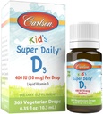 Carlson - Kid's Super Daily D3, Vitamin D Drops for Kids, 400 IE per droppe, 1-årig Supply, Heart & Immune Health, Vegetarian, Liquid Vitamin D Drops, Unflavored, 365 droppar