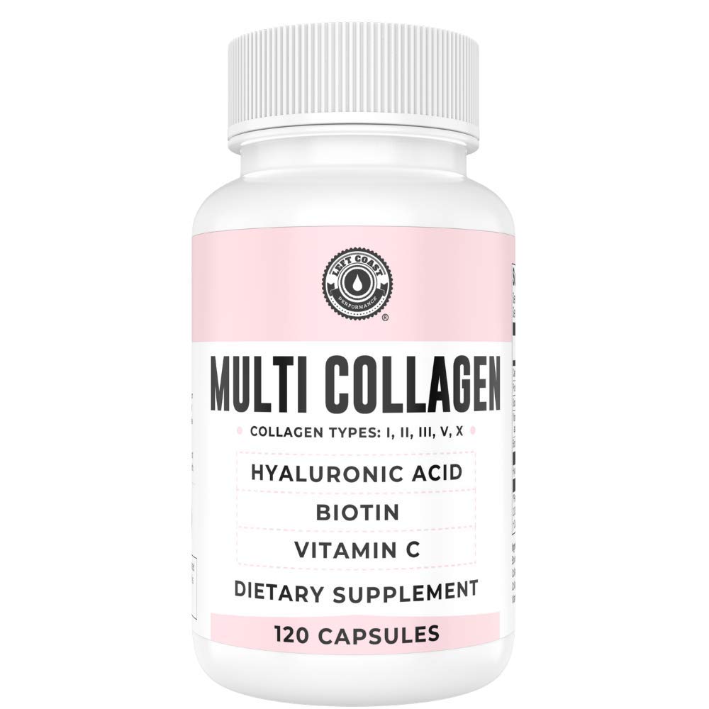 Collagen Capsules with Biotin, Hyaluronic Acid, Vitamin C, Hydrolyzed Multi Collagen Peptide Capsules Types I, II, III, V, X For Skin, Hair, Nails and Joint Health Supplement* 120 Count
