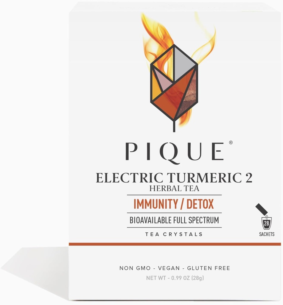 PIQUE Electric Turmeric 2 - Supports Healthy Immunity, The Natural Inflammatory Response, Natural Detox Pathways, and Radiant Skin - 28ct Single Serve Sticks (Pack of 1)
