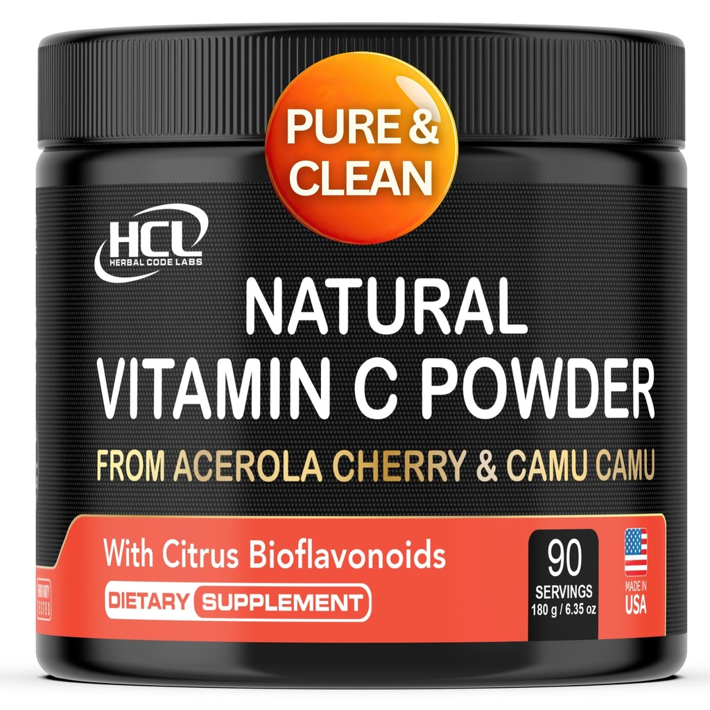 Natural Vitamin C från Acerola Cherry & Camu Camu Powder - High Absorption med Citrus Bioflavonoids - Immune System & Collagen Booster - Anti Aging Skin Vitamins Made in USA 90 portioner