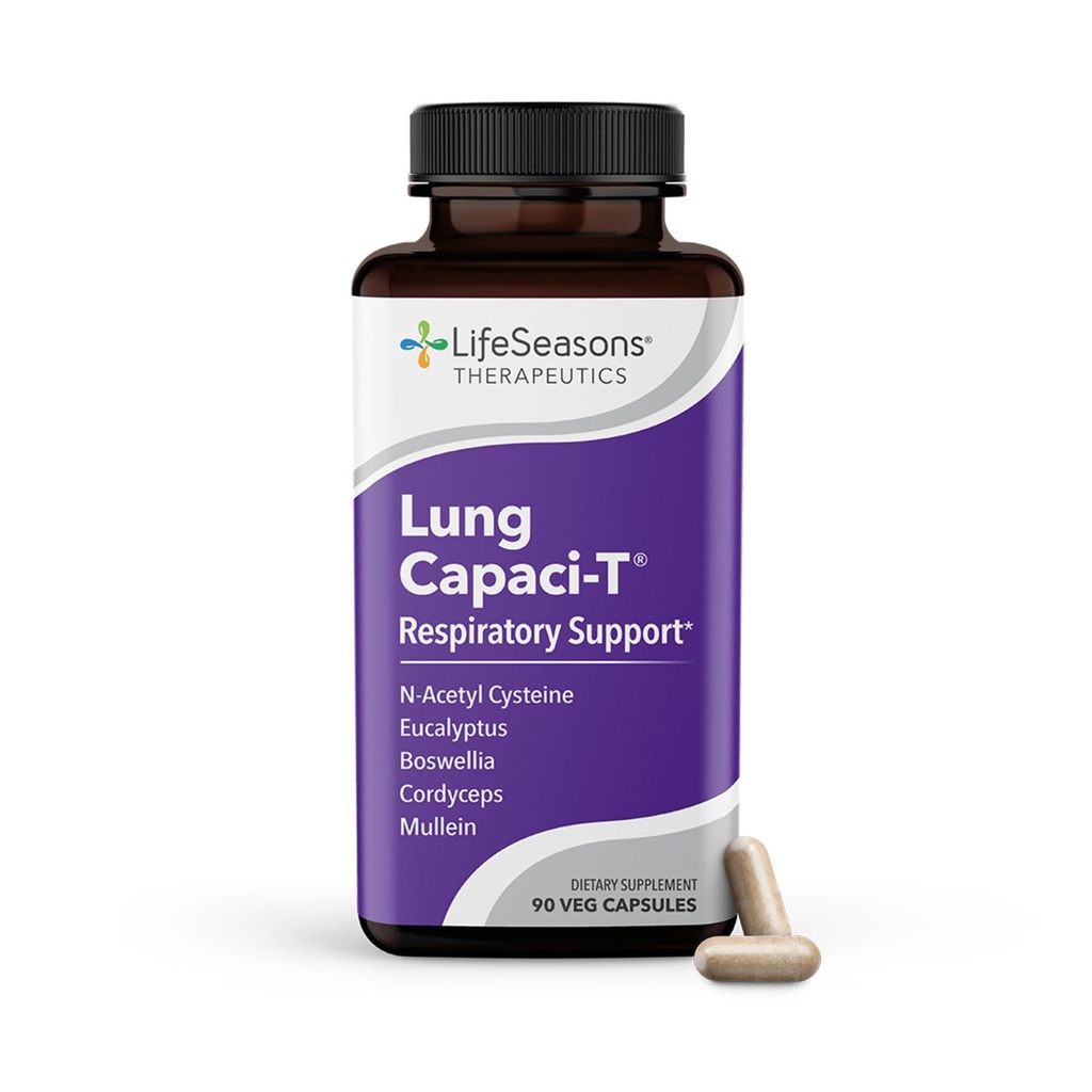 Lung Capaci-T - Respiratory Support Supplement - CoQ10, N-Acetyl Cysteine, Boswellia, Eucalyptus, Mullein, Green Tea, Nettle & Peppermint - Ökar syrekapacitet och minskar mucus - 90 kapslar