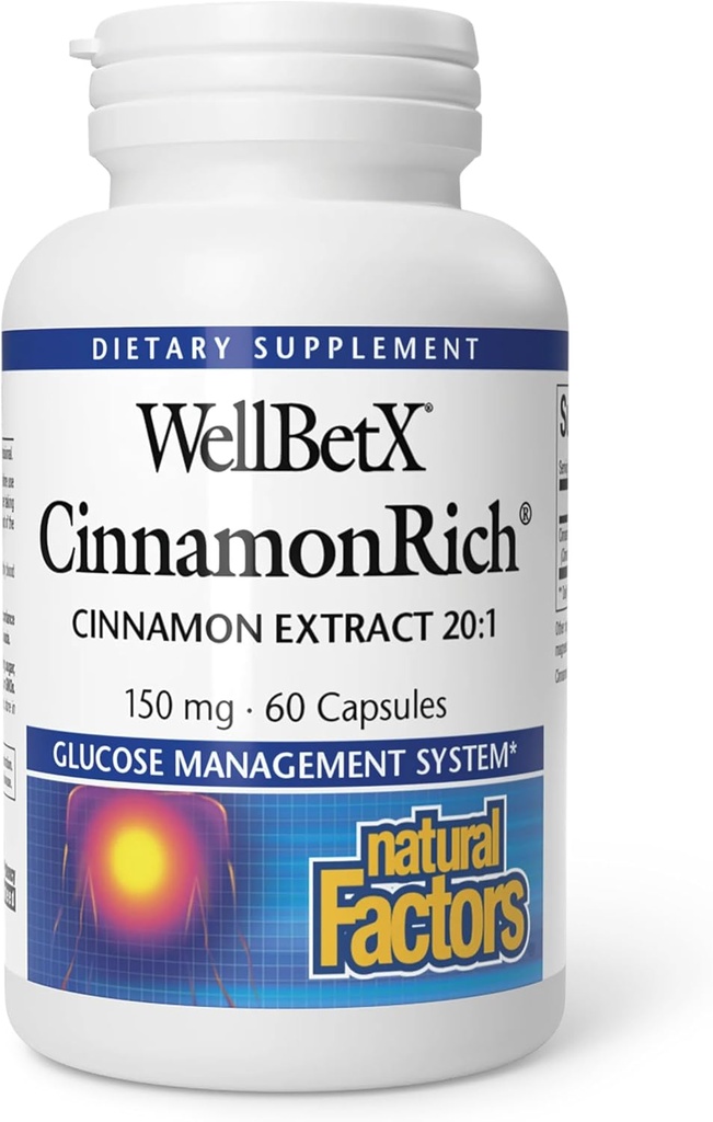 Naturliga faktorer WellBetX CinnamonRich Extract 150 mg, 60 kapslar