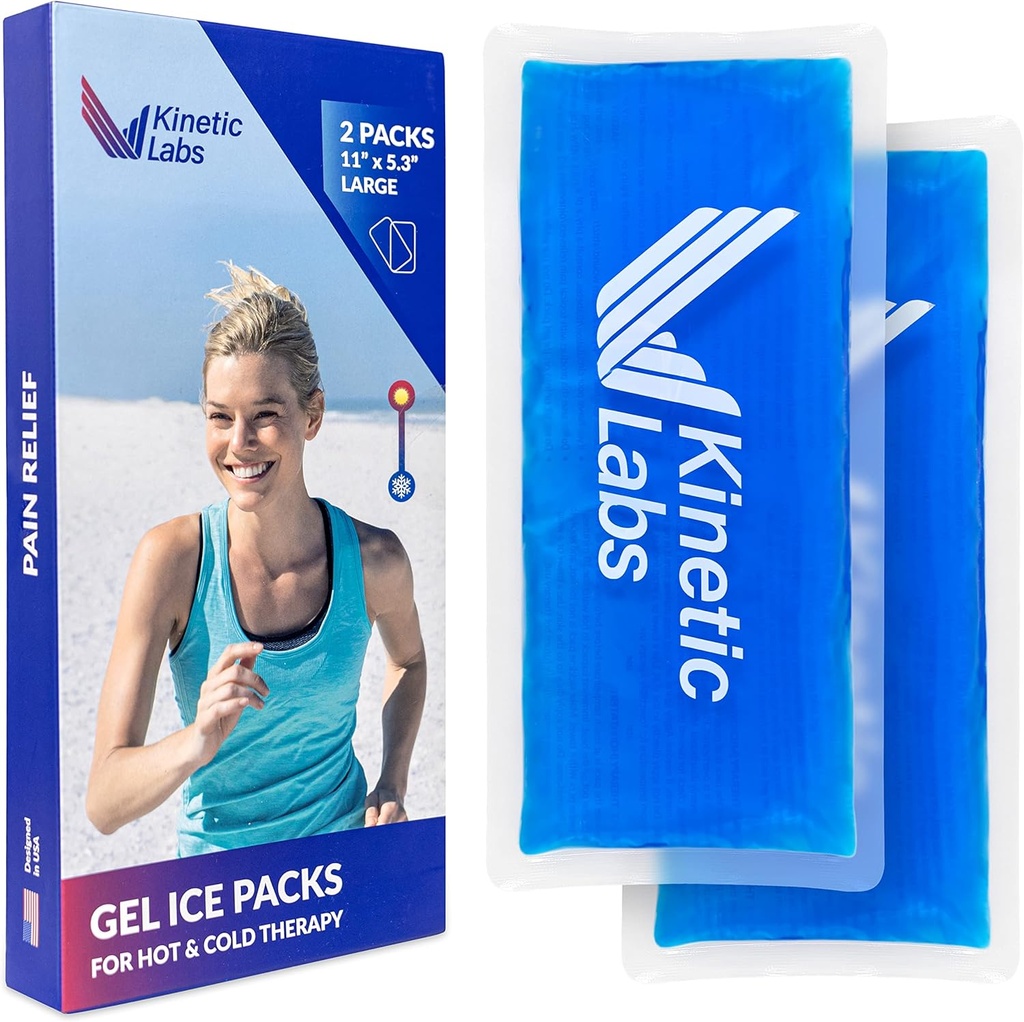 Återanvändbar Gel Ice Packs för skador av Kinetic Labs (2 Pack) - Hot Cold Packs för skador 11 "x 5.3" - Flexibla Ice Packs för Back Head Knee Shoulder Neck Ankle Elbow Feet Headaches Surgery (Large)
