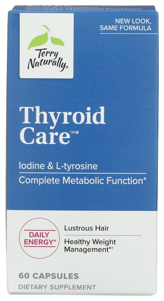 Terry Naturally Thyroid Care - Immune Health & Energy Support Formula - Nutritional Supplement med jod för sköldkörtelhälsostöd - Wellness Supplement med L-Tyrosine - 60 kapslar