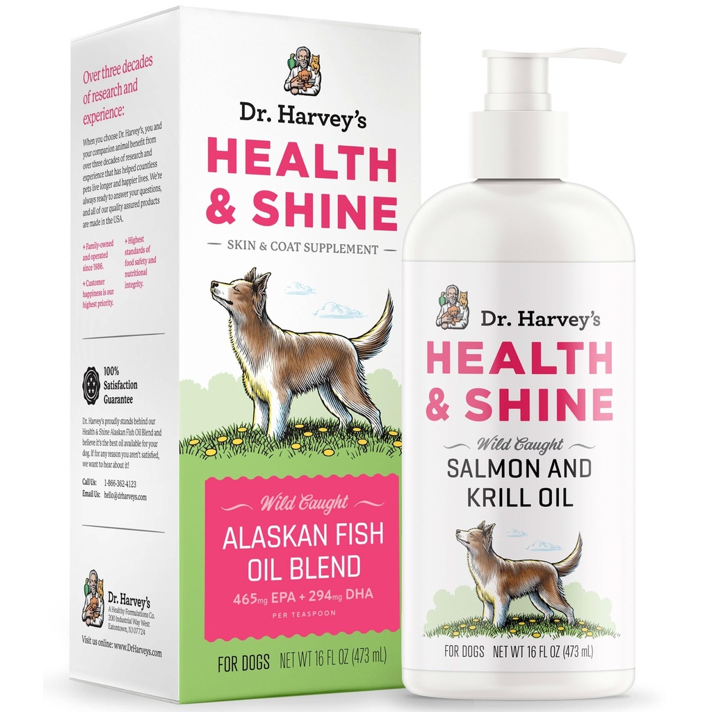 Dr Harvey's Health & Shine Alaskan Fish Oil Blend för hundar - Stöder hälsosamt hjärta, hjärna och ögon (16 m. oz.)
