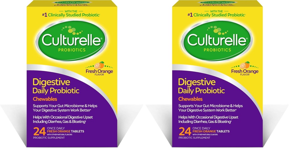 Culturelle Digestive Health Daily Probiotic-Chewables, Probiotic för män och kvinnor, De flesta kliniskt Studied Probiotic-Strain, 10 miljarder CFUs, Stöd Occasional Diarrhea, Gas, Bloating, 24 Count (Pack av 2)
