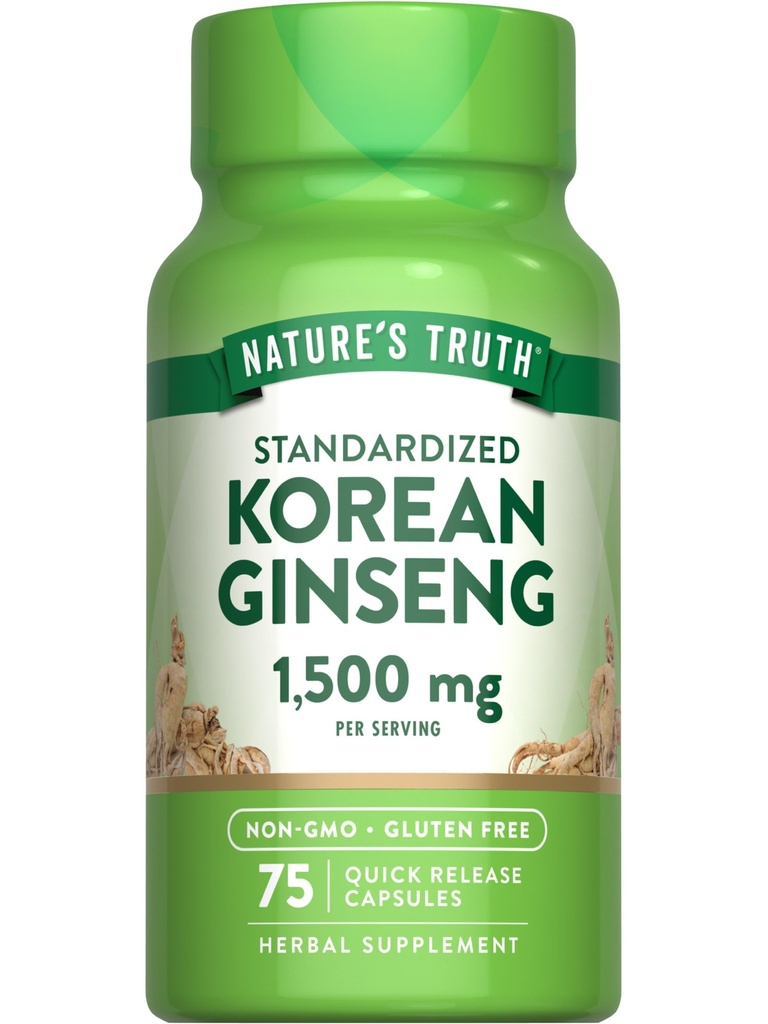 Naturens sanning koreanska Ginseng kapslar | 75 greve | Standardiserat extrakt | Non-GMO & Gluten fri tillägg