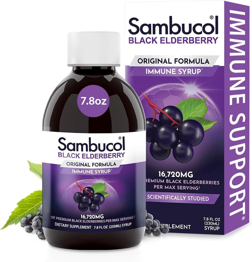 Sambucol Black Elderberry Syrup - Sambucus Elderberry Syrup för vuxna Immune Support, Elderberry Liquid, Elderberry Extract, Gluten Free - 7.8 Fl Oz