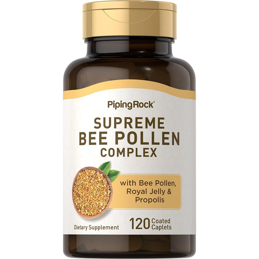 Piping Rock Bee Pollen med Royal Jelly och Propolis | 120 Caplets | Komplext tillskott för kvinnor och män | Non-GMO, Gluten Free