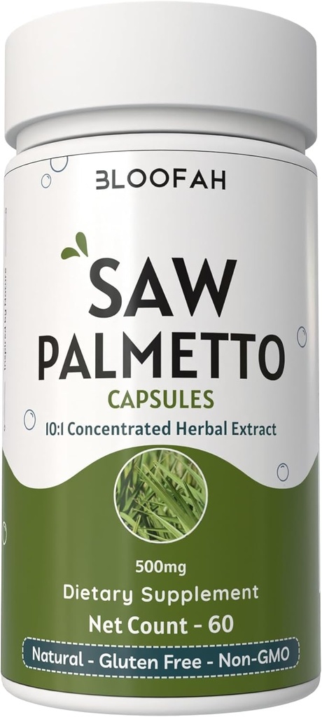 Saw Palmetto Capsules 500mg | 10:1 Koncentrerad extrakt | Serenoa Repens Herbal Supplement | Non-GMO, Gluten-Free Easy-to-Take Capsules (60 greve av 1)