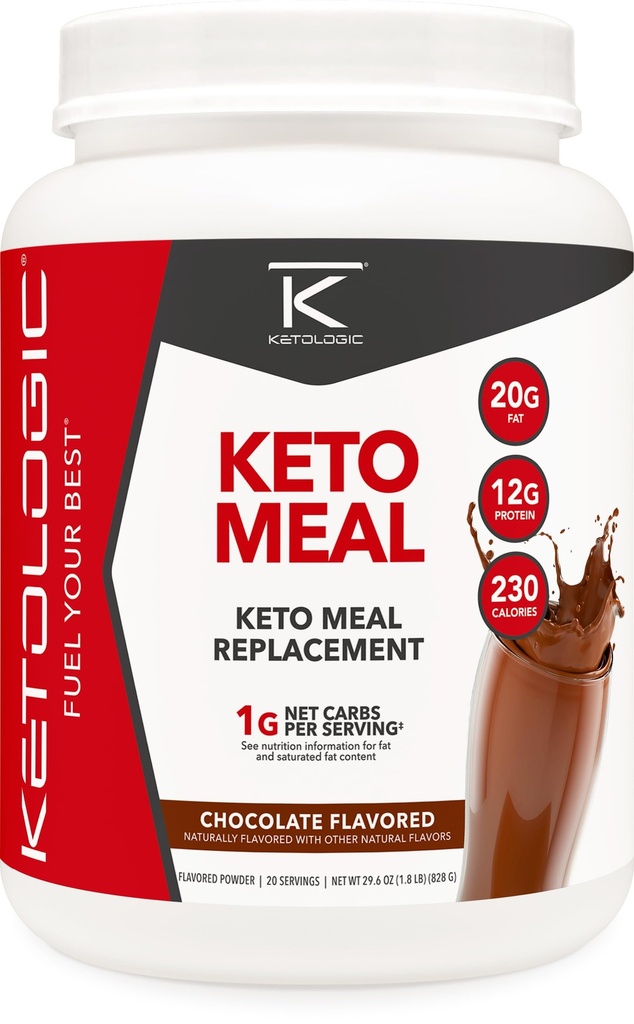 KetoLogic Keto Meal Replacement Shake Powder för optimala resultat + MCT Olja + Grass-Fed Whey - Perfekt formulerade makros för ketos - 20 portioner - Choklad