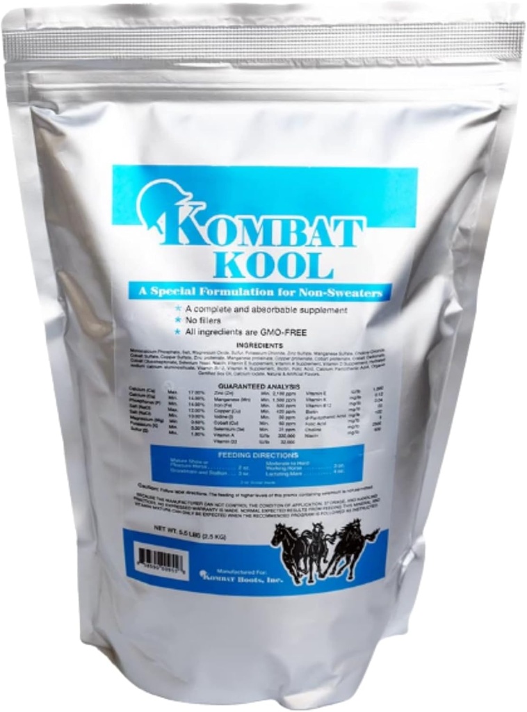 Kombat Kool Health Supplement, Equine Powder 5lb Bag, en speciell formulering för icke-svetare