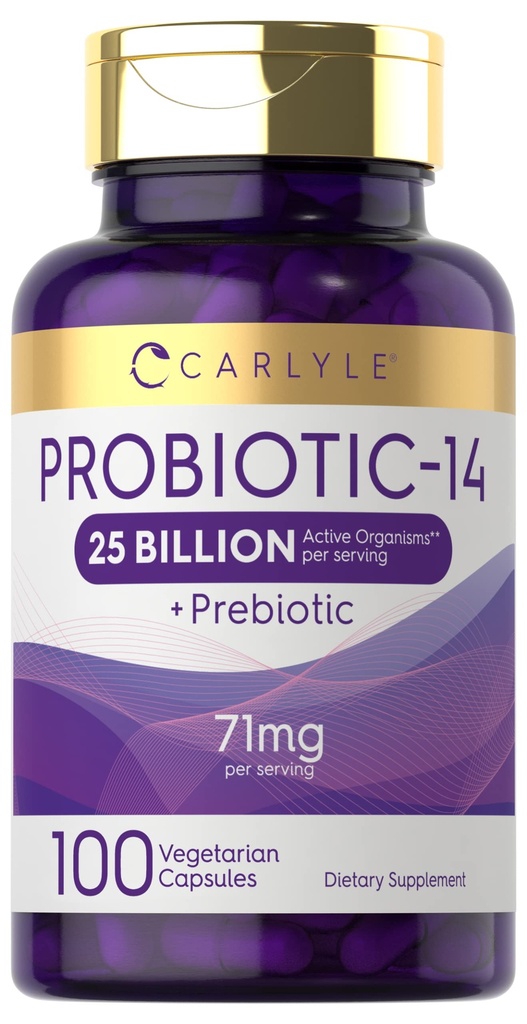 Carlyle Probiotics för män och kvinnor | 25 miljarder CFU | med prebiotika | 100 kapslar | Vegetarisk, icke-GMO och Gluten fri tillägg