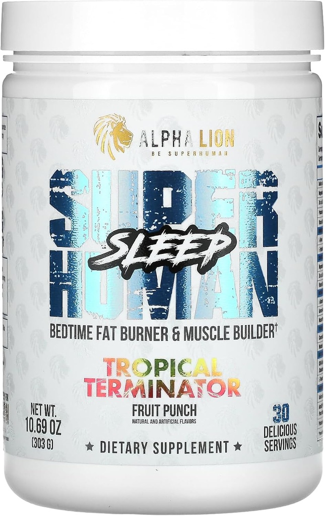 ALPHA LION Superhuman Sleep Supplement, Night Time Aid, Muscle Recovery, Muscle Builder & Gainer, förbättrar kroppens komposition (30 portioner, Fruit Punch Flavor)