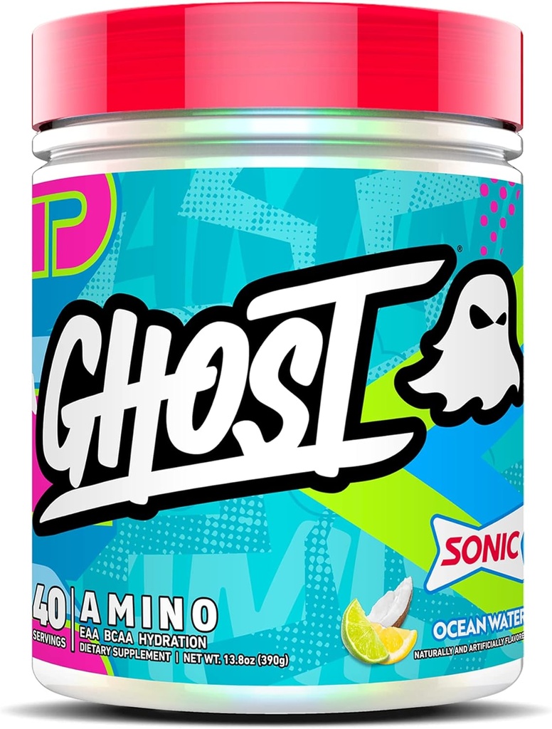 GHOST Amino: Essential Amino Acid Supplement, Sonic Ocean Water - 40 portioner - Intra-Workout pulver för hydrering och återhämtning 4,5 g BCAA & 5,5g EAA - Soy & Gluten-Free, Vegan