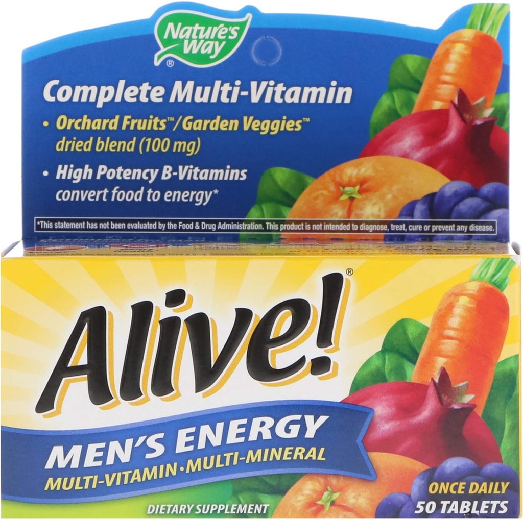 Naturens väg levande! Mäns energi kompletta multivitamin, hög styrka B-vitaminer, 50 tabletter