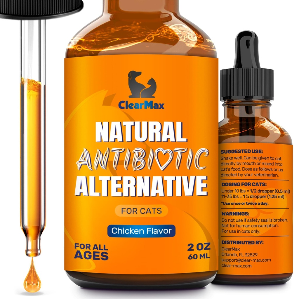 Katt Antibiotikum till hjälp med hosta och allergier - Antibiotika för katter att hjälpa till med UTI och Digestive Moments - HIPS & Joints Support - Attractive Chicken Taste - 2 Oz Bottle