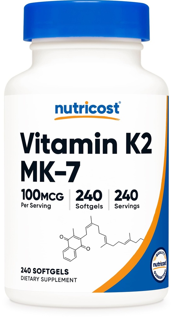 Nutricost Vitamin K2 MK-7 100 mcg, 240 Softgels - Glutenfri och icke-GMO MK7