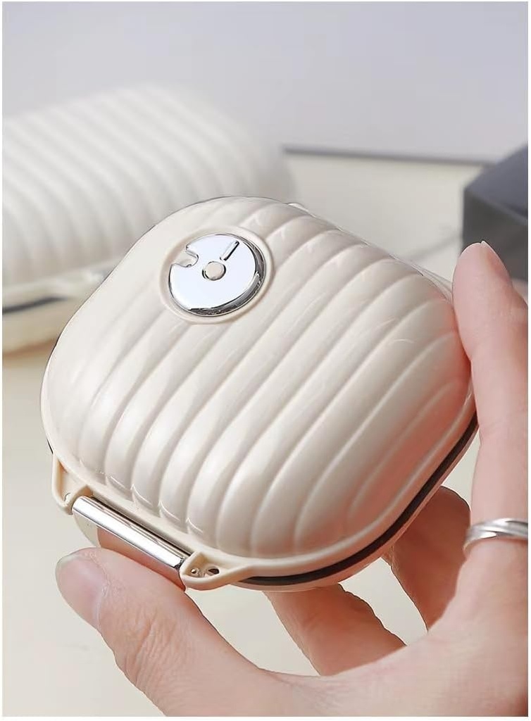 Pill Organizer Case med Carabiner, 7 Compartments,Compartmentalized Dispenser för män och kvinnor, Beige (Små mjölkvit)