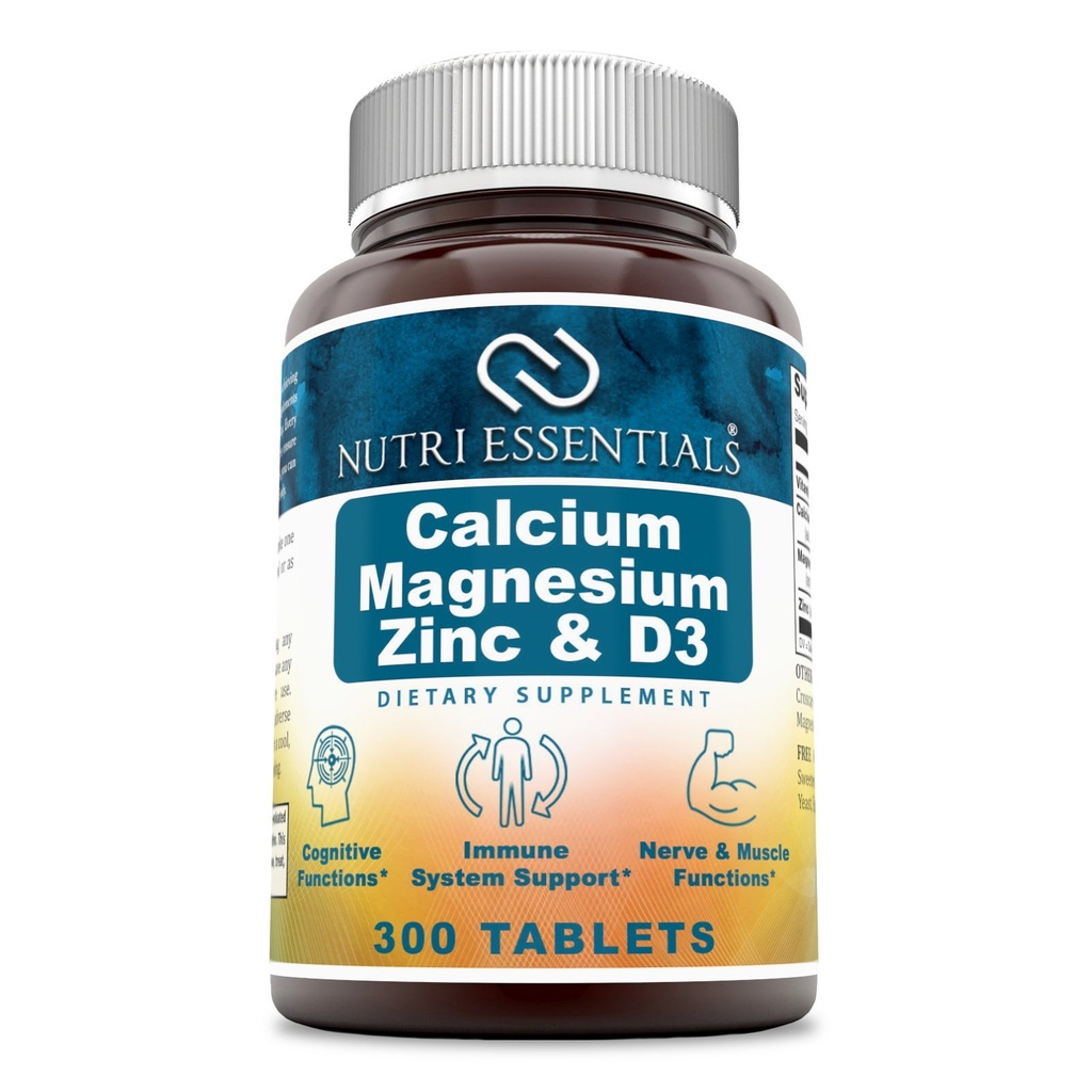 Calcium Magnesium Zink + Vitamin D3 tabletter - Främjar starka ben & tänder, stöd Nerve & Muscle Function * (300 greve)