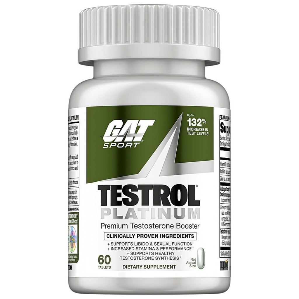 Testrol Platinum, Test Booster för Män av GAT Sport Stamina + Libido + Testosteron Boost, Boron, Vitamin D, Zink, 60 tabletter