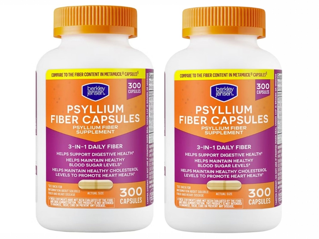 Berkley Jensen Daily Psyllium Husk Supplement (600 - Räkna), Natural Fiber för män och kvinnor - Fiberkapslar för övergripande matsmältningshälsa, lindra förstoppning, hjälpa näringsabsorption, tillverkad i USA