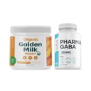 Teaveli Organic Golden Milk Pulver med vitamin D3 & K2 och Pharma GABA Supplement Bundle